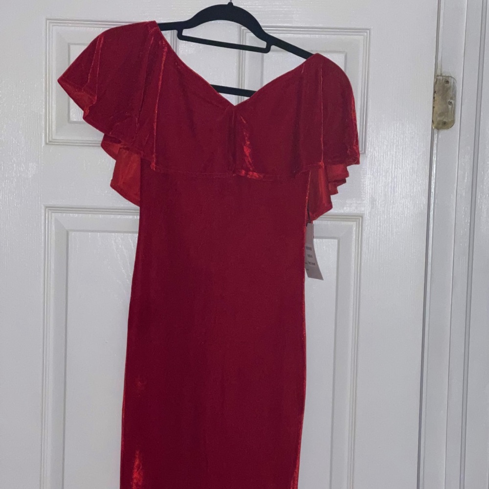 Unique Vintage red velvet draped wiggle dress